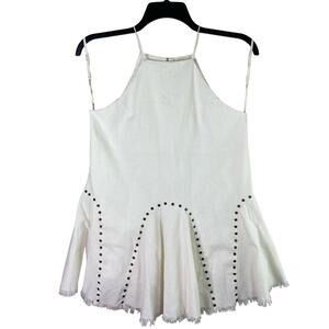 Moon River Blissful Dream‎ Mini Dress Women's Medium Ivory Linen Keyhole Studded